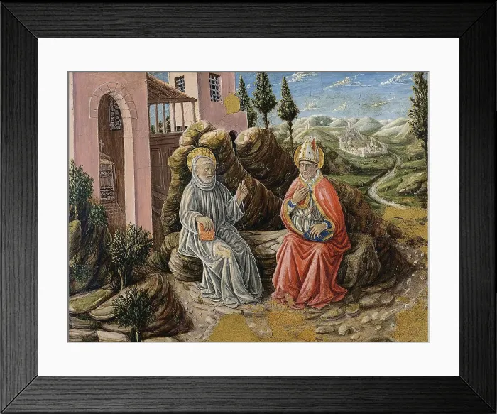Framed Print : Saint Sabinus conversing with St. Benedict, 1473. Creator: Giovanni Boccati Framed Print : Saint Sabinus conversing with St. Benedict, 1473. Creator: Giovanni Boccati