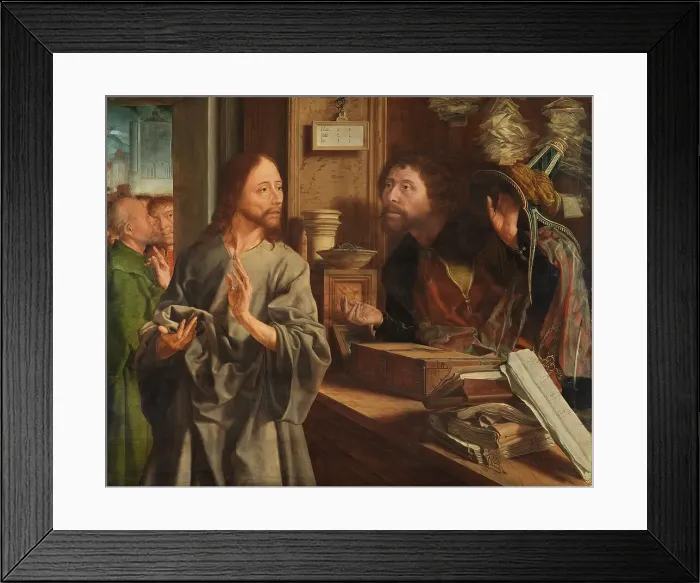 Framed Print : The Calling of Saint Matthew, 1530. Creator: Marinus van Reymerswaele Framed Print : The Calling of Saint Matthew, 1530. Creator: Marinus van Reymerswaele