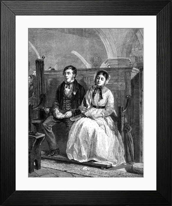Framed Print : The First Time of Asking, by W. Hemsley...Exhibition of the Society of British Artists, 1869. Creator: Unknown Framed Print : The First Time of Asking, by W. Hemsley...Exhibition of the Society of British Artists, 1869. Creator: Unknown