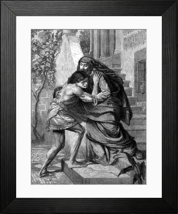 Framed Print : The Prodigal's Return, by E. J. Poynter, A.R.A. in the Exhibition of the Royal Academy, 1869. Creator: W Thomas Framed Print : The Prodigal's Return, by E. J. Poynter, A.R.A. in the Exhibition of the Royal Academy, 1869. Creator: W Thomas