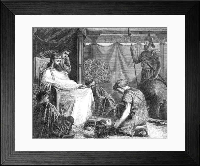 Framed Print : David Showing The Head Of Goliath To Saul (RA Gold Medal Painting), by Miss Louisa Starr, 1868. Creator: Unknown Framed Print : David Showing The Head Of Goliath To Saul (RA Gold Medal Painting), by Miss Louisa Starr, 1868. Creator: Unknown