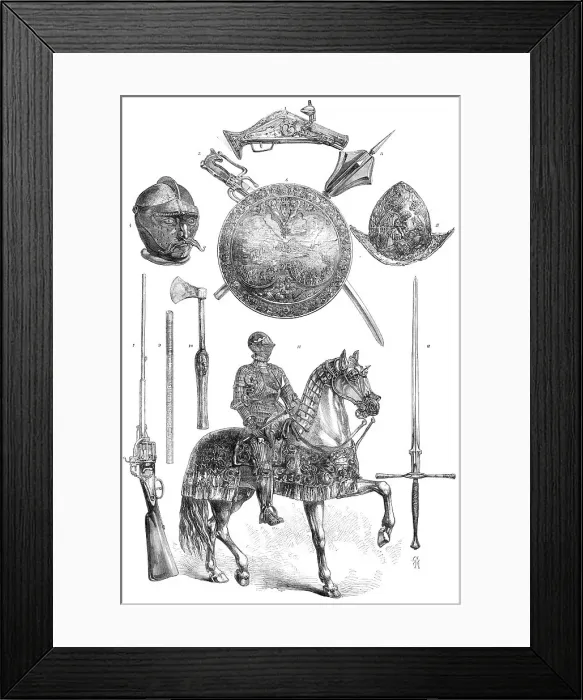 Framed Print : Arms and armour from the Meyrick Collection, South Kensington, 1869. Creator: Unknown Framed Print : Arms and armour from the Meyrick Collection, South Kensington, 1869. Creator: Unknown