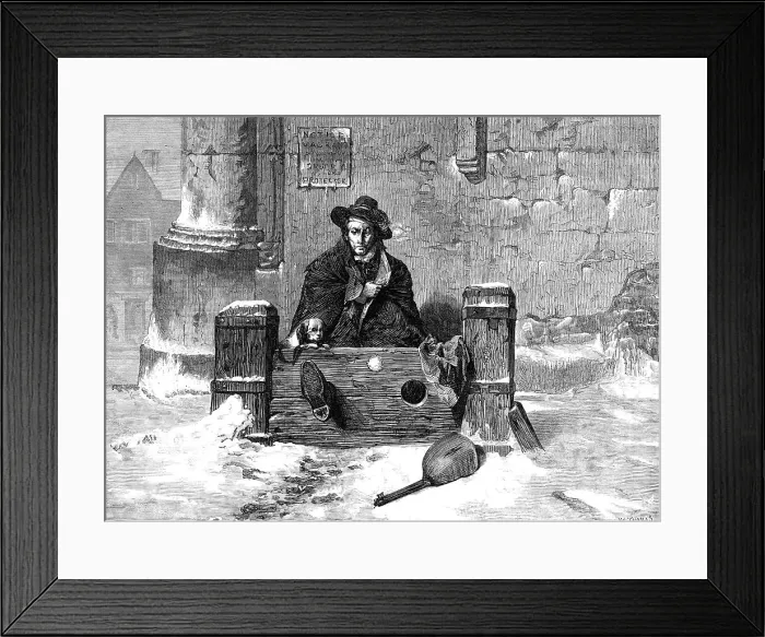 Framed Print : Left Out In The Cold, by J. Ritchie...the Winter Exhibition at the French Gallery, Pall-Mall, 1869 Creator: W Thomas Framed Print : Left Out In The Cold, by J. Ritchie...the Winter Exhibition at the French Gallery, Pall-Mall, 1869 Creator: W Thomas