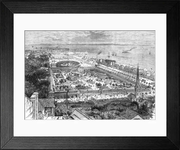 Framed Print : Bird's eye view of the International Maritime Exhibition at Havre, 1868. Creator: Unknown Framed Print : Bird's eye view of the International Maritime Exhibition at Havre, 1868. Creator: Unknown