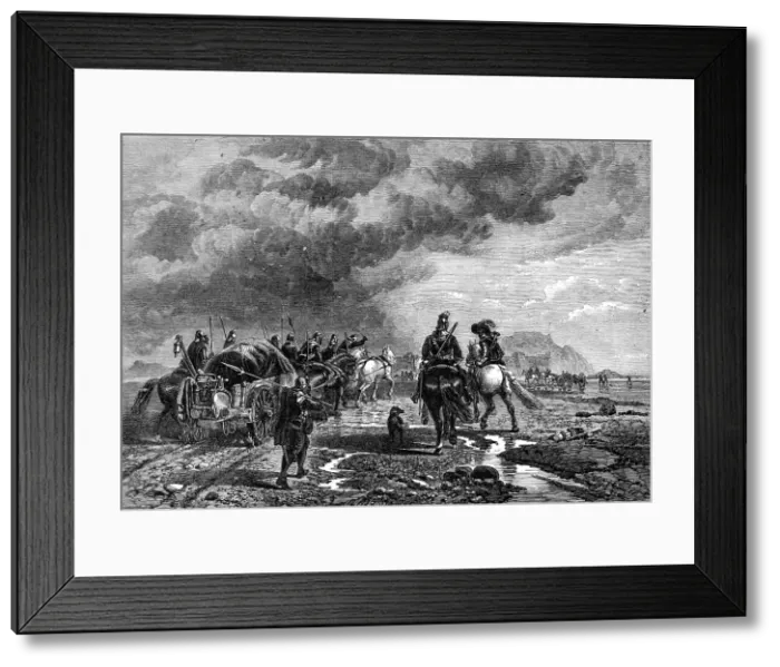 Framed Print : Military Train Crossing The Sands...In The Time Of The Civil War, by R. Beavis... 1865. Creator: Mason Jackson Framed Print : Military Train Crossing The Sands...In The Time Of The Civil War, by R. Beavis... 1865. Creator: Mason Jackson