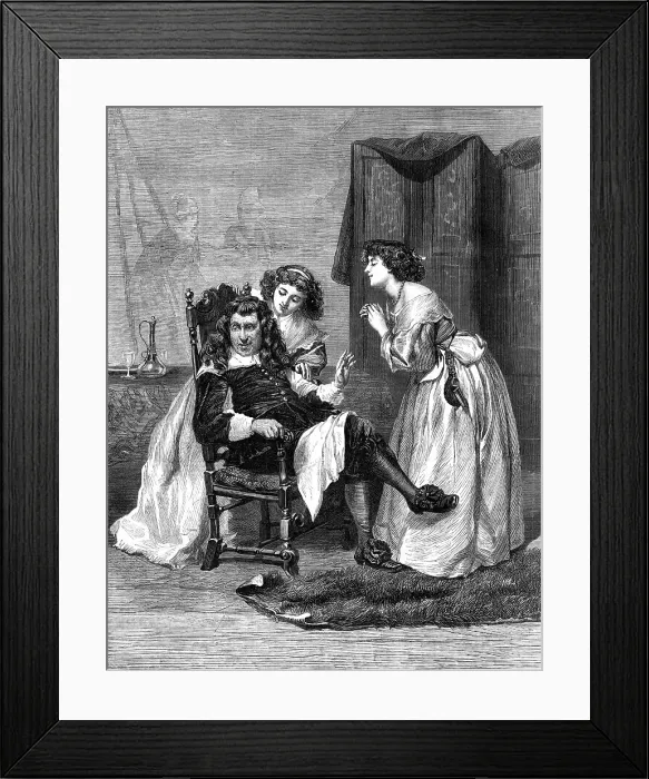 Framed Print : Persuading Papa, by J. Pettie, A.R.A. in the Exhibition at the Gallery, 7, Haymarket, 1869. Creator: Unknown Framed Print : Persuading Papa, by J. Pettie, A.R.A. in the Exhibition at the Gallery, 7, Haymarket, 1869. Creator: Unknown