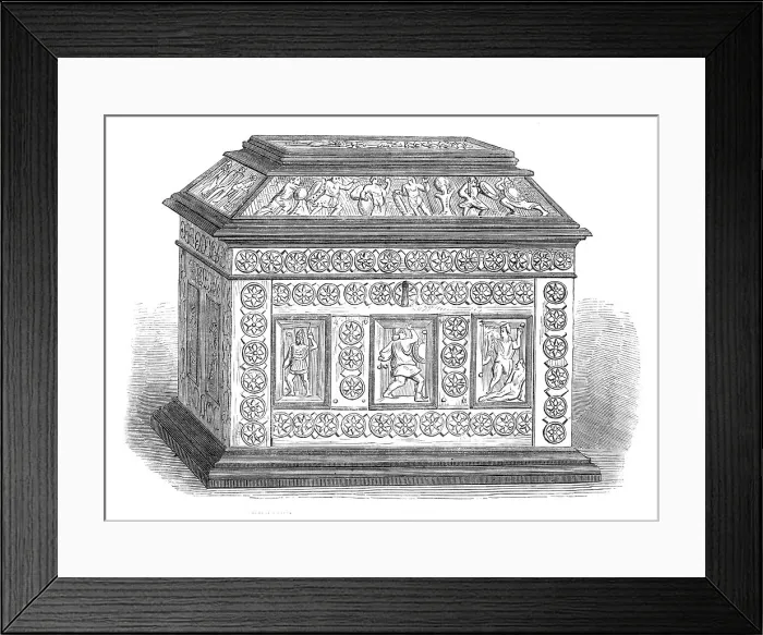 Framed Print : Art Collections in the South Kensington Museum: Byzantine casket of bonework, set in ebony, 1869. Creator: Unknown Framed Print : Art Collections in the South Kensington Museum: Byzantine casket of bonework, set in ebony, 1869. Creator: Unknown