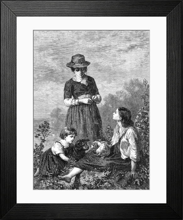 Framed Print : The Rival Pets, by E. Castan, in the exhibition at the French Gallery, Pall-Mall, 1868. Creator: W Thomas Framed Print : The Rival Pets, by E. Castan, in the exhibition at the French Gallery, Pall-Mall, 1868. Creator: W Thomas