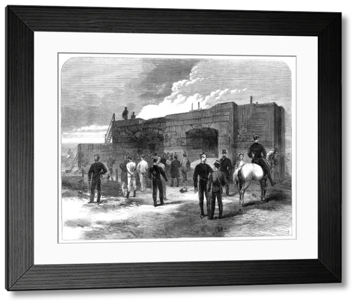 Framed Print : Artillery experiments with granite casemates at Shoeburyness, 1865. Creator: Unknown