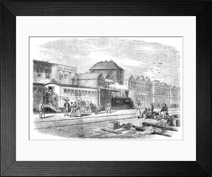 Framed Print : Aspinwall, Central America: the train starting for Panama, 1865. Creator: Unknown Framed Print : Aspinwall, Central America: the train starting for Panama, 1865. Creator: Unknown