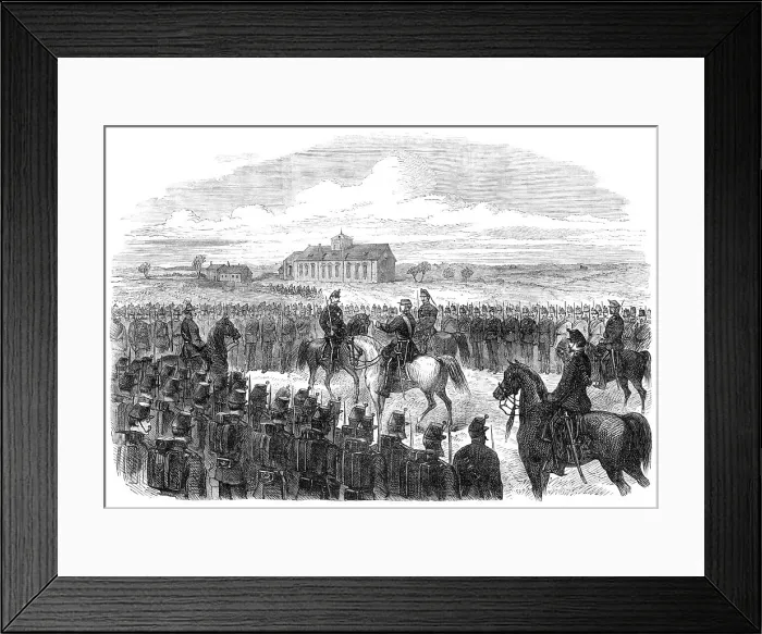 Framed Print : Inspection of the Essex Rifles (Militia) at Colchester, 1869. Creator: Unknown Framed Print : Inspection of the Essex Rifles (Militia) at Colchester, 1869. Creator: Unknown