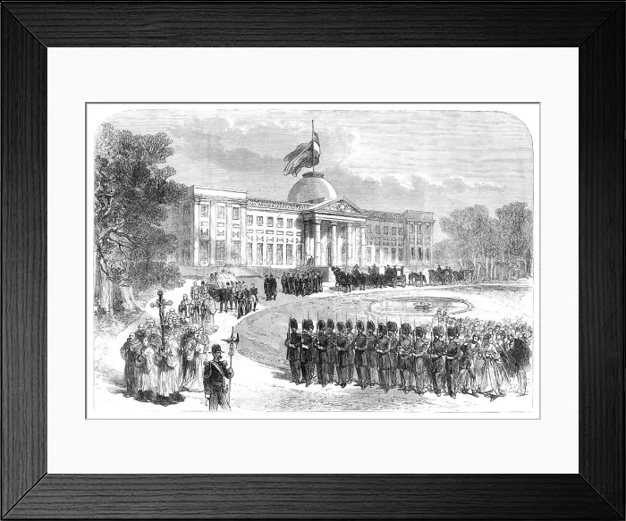 Framed Print : Funeral procession of the Prince Royal of Belgium leaving the Palace of Laeken, 1869. Creator: Unknown Framed Print : Funeral procession of the Prince Royal of Belgium leaving the Palace of Laeken, 1869. Creator: Unknown