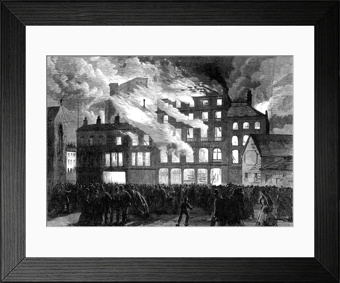 Framed Print : Destruction of Compton House, Church-Street, Liverpool, by fire, 1865. Creator: Unknown Framed Print : Destruction of Compton House, Church-Street, Liverpool, by fire, 1865. Creator: Unknown