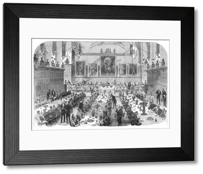 Framed Print : Dinner given by the Inns of Court Volunteers to the Universities Corps, 1868. Creator: Unknown Framed Print : Dinner given by the Inns of Court Volunteers to the Universities Corps, 1868. Creator: Unknown