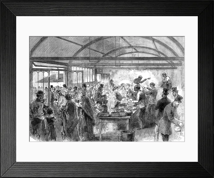 Framed Print : Distributing soup at the Strangers Home, Limehouse, 1868. Creator: Unknown Framed Print : Distributing soup at the Strangers Home, Limehouse, 1868. Creator: Unknown