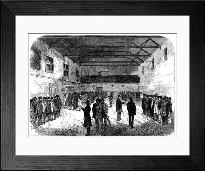 Framed Print : Drilling special constables at Pearce's Riding-School, Queen's-Road, Paddington, 1868. Creator: Unknown Framed Print : Drilling special constables at Pearce's Riding-School, Queen's-Road, Paddington, 1868. Creator: Unknown
