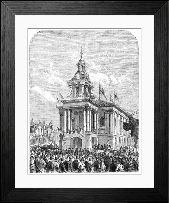 Framed Print : Earl de Grey and Ripon going from the Townhall at Burslem to open the Wedgwood Institute, 1869. Creator: Unknown Framed Print : Earl de Grey and Ripon going from the Townhall at Burslem to open the Wedgwood Institute, 1869. Creator: Unknown