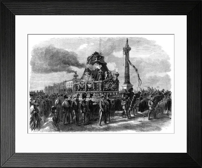 Framed Print : Funeral of the late King of the Belgians: the funeral car...Place du Congrés at Brussels, 1865. Creator: Unknown Framed Print : Funeral of the late King of the Belgians: the funeral car...Place du Congrés at Brussels, 1865. Creator: Unknown