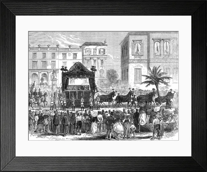 Framed Print : Funeral Procession of the late King of Bavaria at Nice: the cortége leaving the Villa Lions, 1868. Creator: Unknown Framed Print : Funeral Procession of the late King of Bavaria at Nice: the cortége leaving the Villa Lions, 1868. Creator: Unknown
