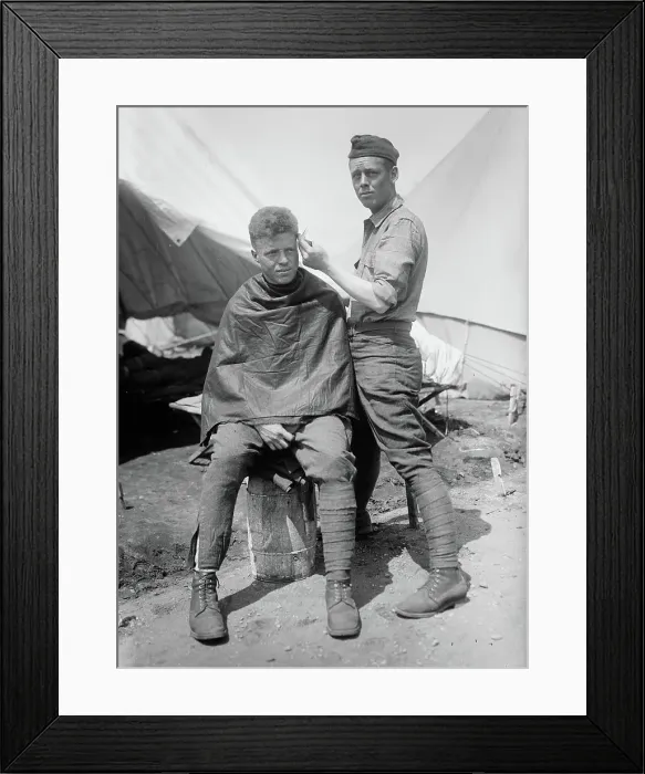 Framed Print : Camp Barber, between c1915 and c1920. Creator: Bain News Service Framed Print : Camp Barber, between c1915 and c1920. Creator: Bain News Service