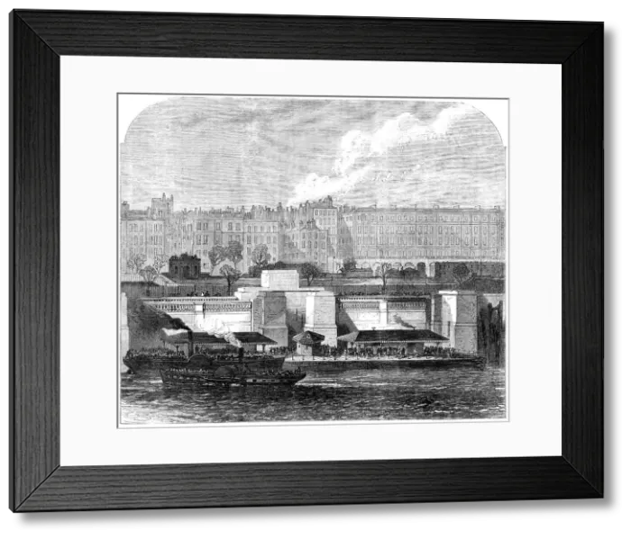 Framed Print : London improvements: Hungerford Pier on the Thames Embankment, 1869. Creator: Unknown