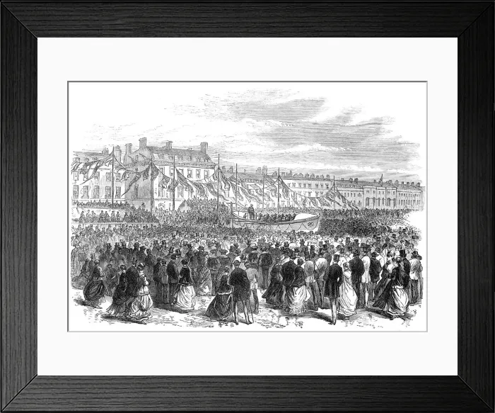 Framed Print : Launch of a life-boat at Weymouth, 1869. Creator: Unknown Framed Print : Launch of a life-boat at Weymouth, 1869. Creator: Unknown
