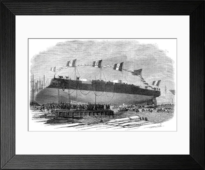 Framed Print : Launch of the Affondatore, iron-clad cupola frigate, built for the King of Italy at Millwall, 1865. Creator: Smyth Framed Print : Launch of the Affondatore, iron-clad cupola frigate, built for the King of Italy at Millwall, 1865. Creator: Smyth