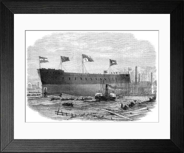 Framed Print : Launch of the Victoria, iron-clad frigate built for the Queen of Spain at Blackwall, 1865. Creator: Smyth Framed Print : Launch of the Victoria, iron-clad frigate built for the Queen of Spain at Blackwall, 1865. Creator: Smyth