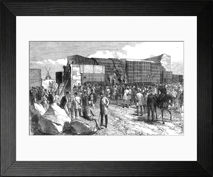 Framed Print : Experiments at Shoeburyness...Plymouth Breakwater Target: examining the target after firing, 1868. Creator: C. R Framed Print : Experiments at Shoeburyness...Plymouth Breakwater Target: examining the target after firing, 1868. Creator: C. R