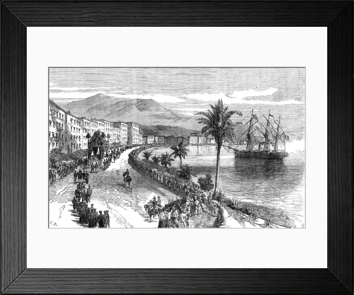 Framed Print : Funeral Procession of the late King of Bavaria at Nice: the cortége...Promenade des Anglais, 1868. Creator: C. R Framed Print : Funeral Procession of the late King of Bavaria at Nice: the cortége...Promenade des Anglais, 1868. Creator: C. R