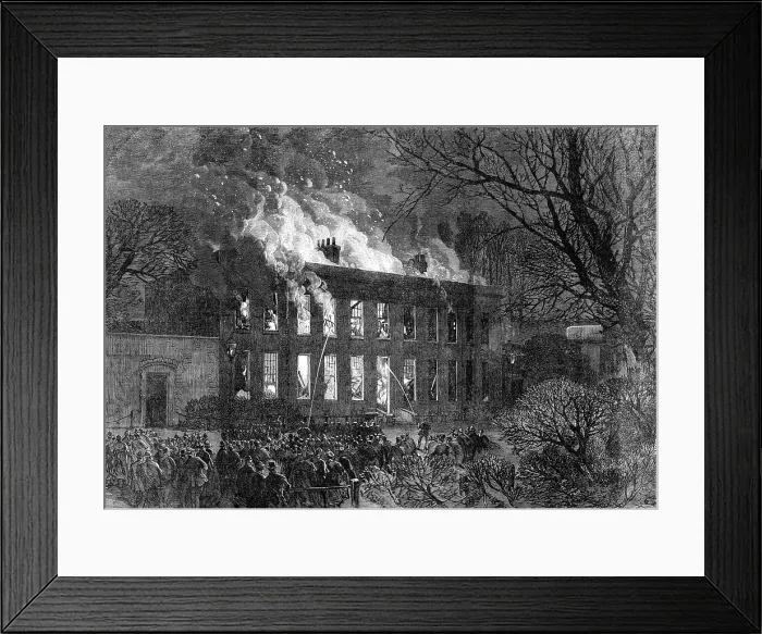Framed Print : Fire at the Royal Military College, Sandhurst, 1868. Creator: Unknown Framed Print : Fire at the Royal Military College, Sandhurst, 1868. Creator: Unknown