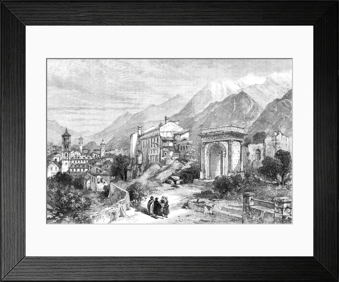 Framed Print : New overland route to India: Mont Cenis Railway - Susa, in Piedmont, 1869. Creator: Unknown Framed Print : New overland route to India: Mont Cenis Railway - Susa, in Piedmont, 1869. Creator: Unknown