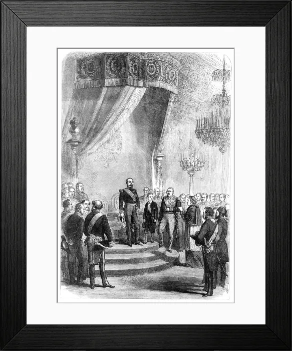 Framed Print : New-Year's Day at the Tuileries: the Papal Nuncio congratulating the Emperor, 1869. Creator: Unknown Framed Print : New-Year's Day at the Tuileries: the Papal Nuncio congratulating the Emperor, 1869. Creator: Unknown