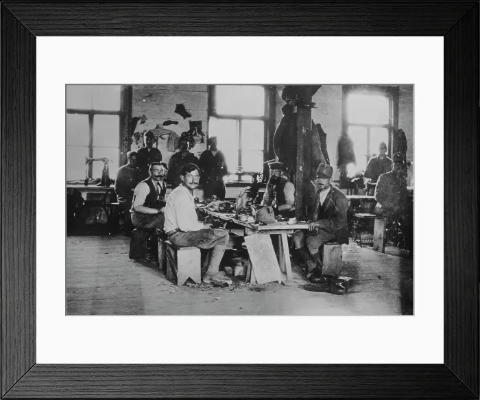 Framed Print : Shoe shop of Y.M.C.A. -- Siberian Prison Camp, between c1915 and c1920. Creator: Bain News Service Framed Print : Shoe shop of Y.M.C.A. -- Siberian Prison Camp, between c1915 and c1920. Creator: Bain News Service