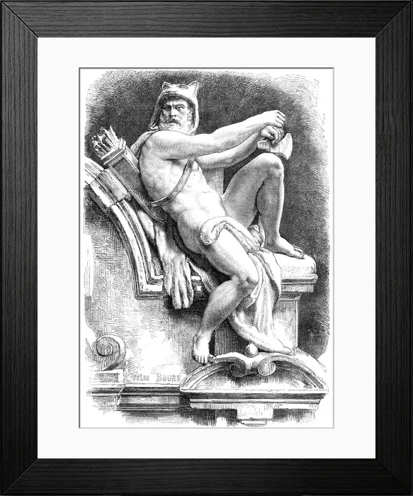 Framed Print : Statue of a Gaulish Warrior on the Warriors Gate, Antwerp, 1868. Creator: Unknown Framed Print : Statue of a Gaulish Warrior on the Warriors Gate, Antwerp, 1868. Creator: Unknown