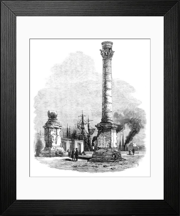 Framed Print : Overland route to India: the two columns at Brindisi, marking the terminus of the Appian Way, 1869. Creator: Unknown Framed Print : Overland route to India: the two columns at Brindisi, marking the terminus of the Appian Way, 1869. Creator: Unknown