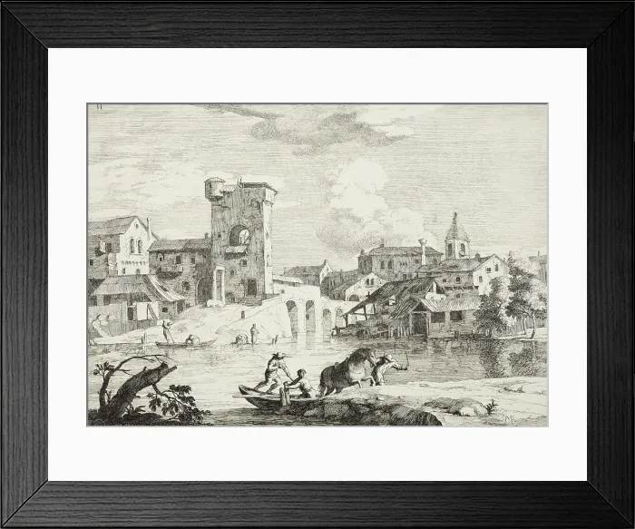 Framed Print : A town the river, 1723-1730. Creator: Marco Ricci Framed Print : A town the river, 1723-1730. Creator: Marco Ricci