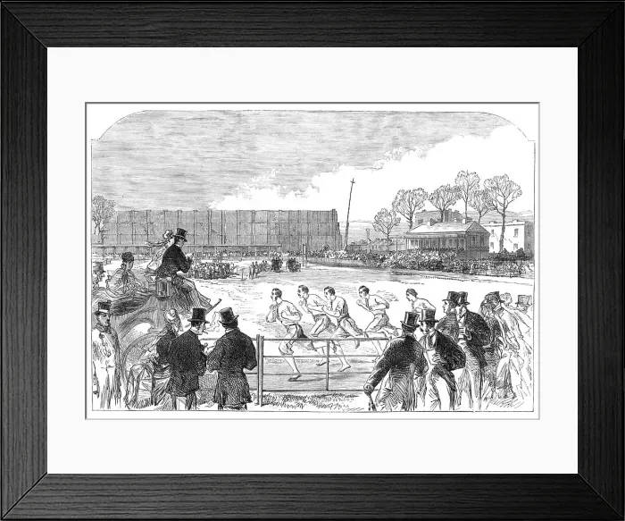 Framed Print : Oxford and Cambridge athletic sports at West Brompton: the one-mile race, 1869. Creator: Unknown