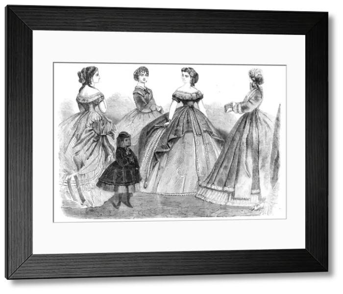 Framed Print : Paris fashions for January 1866, (1865). Creator: Unknown Framed Print : Paris fashions for January 1866, (1865). Creator: Unknown