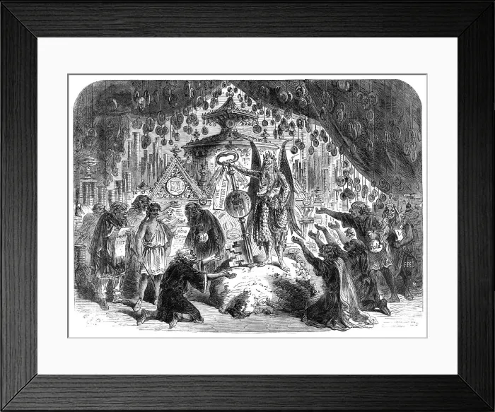 Framed Print : Scenes from the Christmas pantomimes:'Little King Pippin - the Temple of Mammon, 1865. Creator: Unknown Framed Print : Scenes from the Christmas pantomimes:'Little King Pippin - the Temple of Mammon, 1865. Creator: Unknown