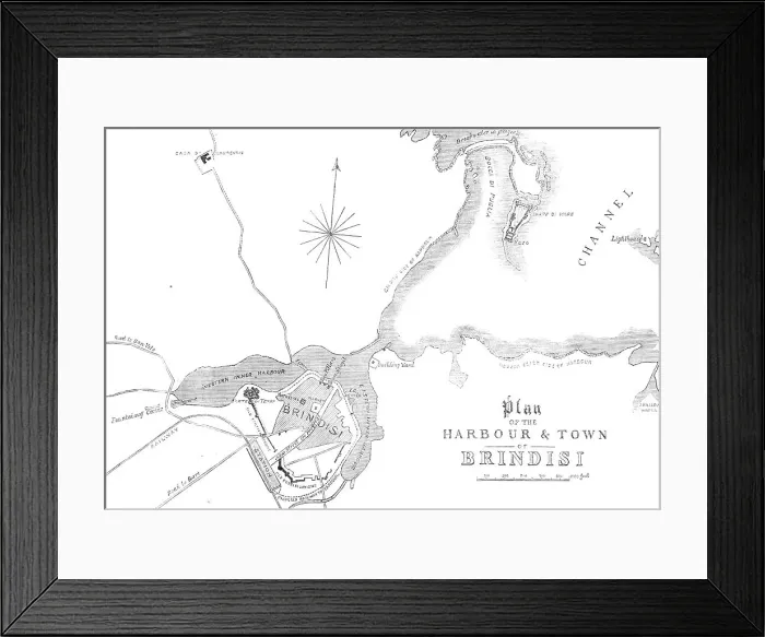 Framed Print : Plan of the harbour and town of Brindisi, 1869. Creator: Unknown Framed Print : Plan of the harbour and town of Brindisi, 1869. Creator: Unknown