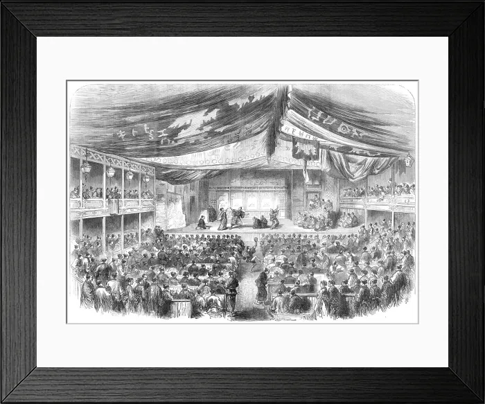 Framed Print : Sketches in Japan: the theatre at Osaka, 1868. Creator: Unknown Framed Print : Sketches in Japan: the theatre at Osaka, 1868. Creator: Unknown