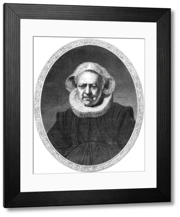 Framed Print : Portrait of an Old Woman, by Rembrandt, in the National Gallery, 1868. Creator: Unknown Framed Print : Portrait of an Old Woman, by Rembrandt, in the National Gallery, 1868. Creator: Unknown