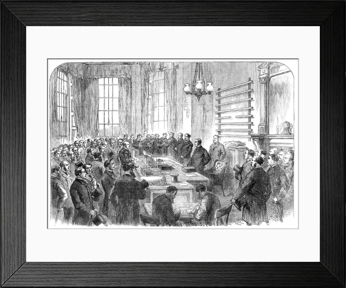Framed Print : Presentation of the Loyal Irish Address to Mr. Gathorne Hardy, at the Home Office, 1868. Creator: Unknown Framed Print : Presentation of the Loyal Irish Address to Mr. Gathorne Hardy, at the Home Office, 1868. Creator: Unknown