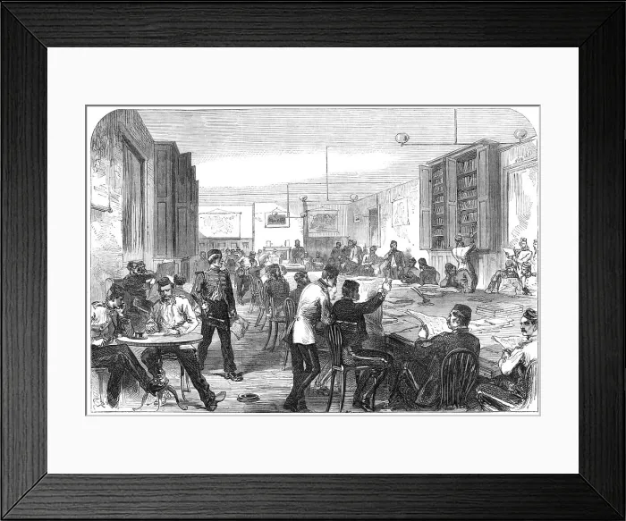 Framed Print : The Camp at Aldershott: soldiers reading-room, 1868. Creator: C. R Framed Print : The Camp at Aldershott: soldiers reading-room, 1868. Creator: C. R