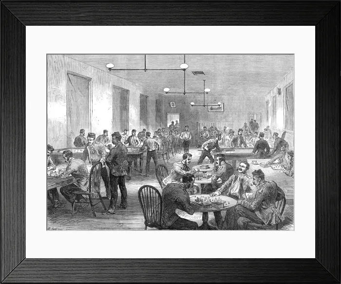 Framed Print : The Camp at Aldershott: soldiers recreation room, 1868. Creator: Mason Jackson Framed Print : The Camp at Aldershott: soldiers recreation room, 1868. Creator: Mason Jackson