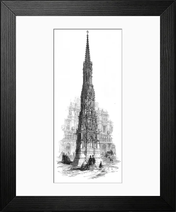 Framed Print : The Eleanor Cross restored, in front of the Charing-Cross Hotel and Railway Station, 1865. Creator: Mason Jackson Framed Print : The Eleanor Cross restored, in front of the Charing-Cross Hotel and Railway Station, 1865. Creator: Mason Jackson