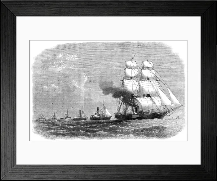 Framed Print : The Abyssinian Expedition: H.M.S. Argus towing tugs and lighters to Massowah, 1868. Creator: Unknown Framed Print : The Abyssinian Expedition: H.M.S. Argus towing tugs and lighters to Massowah, 1868. Creator: Unknown