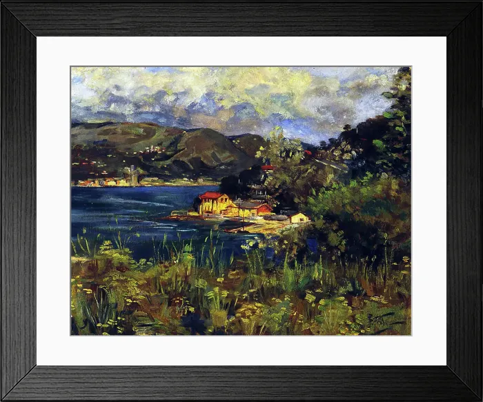 Framed Print : Untitled [Bay landscape with Italian cities], c1895. Creator: Girolamo Pieri Nerli