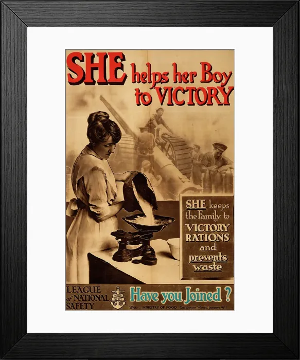 Framed Print : Poster, She helps her Boy to Victory, 1918. Creator: Clarke & Sherwell Framed Print : Poster, She helps her Boy to Victory, 1918. Creator: Clarke & Sherwell